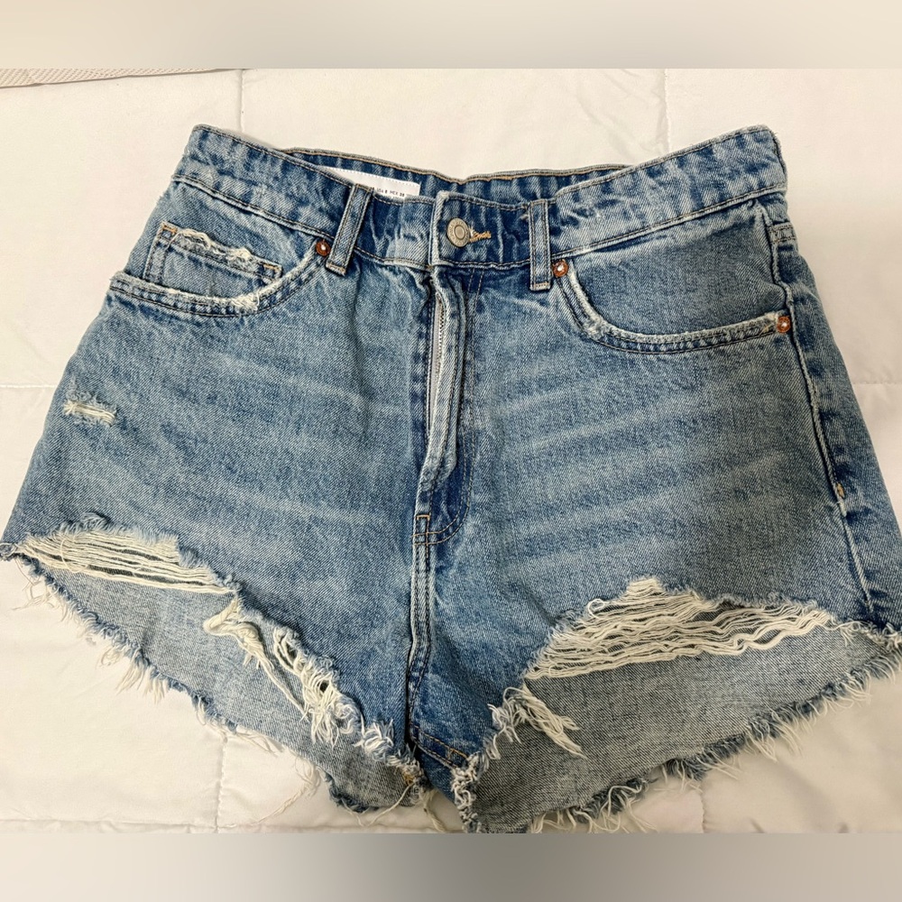 Zara Blue Distressed Jean Shorts